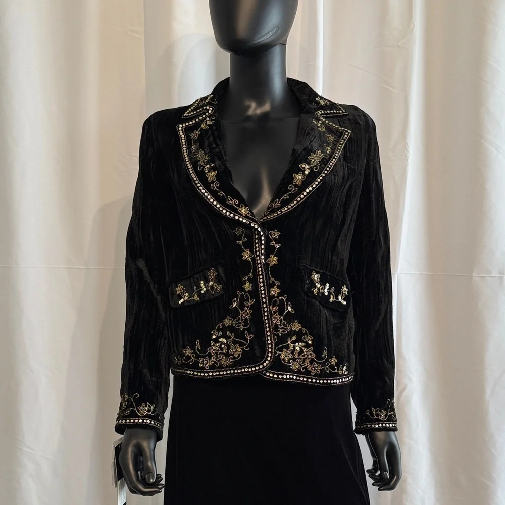 Katherine Barclay Holiday Embroidered Black Velvet Jacket size 8 NWT - Picture 1 of 13